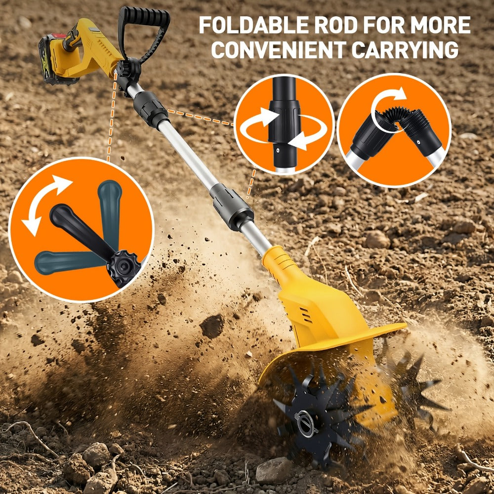 Electric Tiller Cultivator Cordless 20V Battery Powered - 8.6 Inch Tilling Width, Adjustable Handle