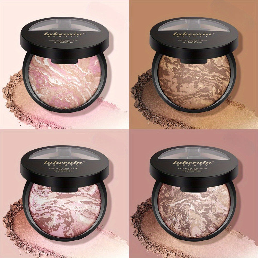Marble Baked Contour Palette Set 2-Piece Kit with Color Correcting Foundation Powder, for Makeup, Travel and Everyday Vanity Use