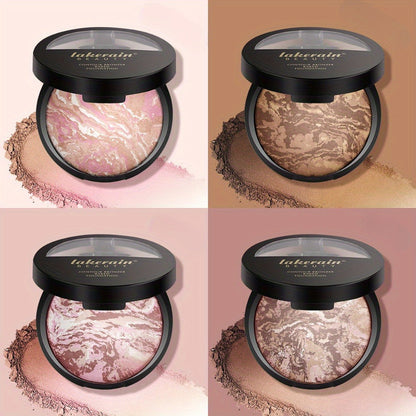 Marble Baked Contour Palette Set 2-Piece Kit with Color Correcting Foundation Powder, for Makeup, Travel and Everyday Vanity Use