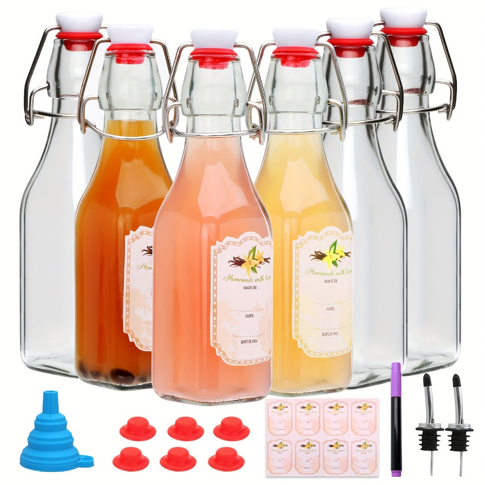 Glass Bottle Set Kitchen Organizer 8 oz Clear Swing-Top Bottles in 6-, 9- or 12-Piece Packs