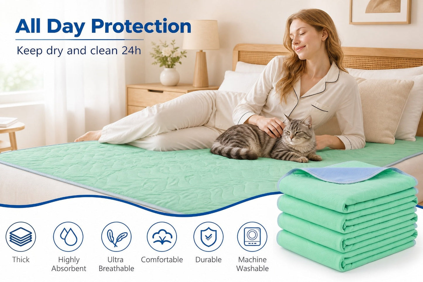 Reusable Underpads 36x36 Inch Extra Heavy Absorbency Bed Pads for Adults Kids and Elderly for Entryways, Bedrooms and Living Spaces