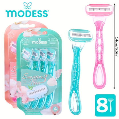 Sensitive Skin Disposable Razors for Women Pastel Teal Blush Pink 4-Pack & 8-Pack Smooth Close Shave Legs Underarms Protective Blade Cap