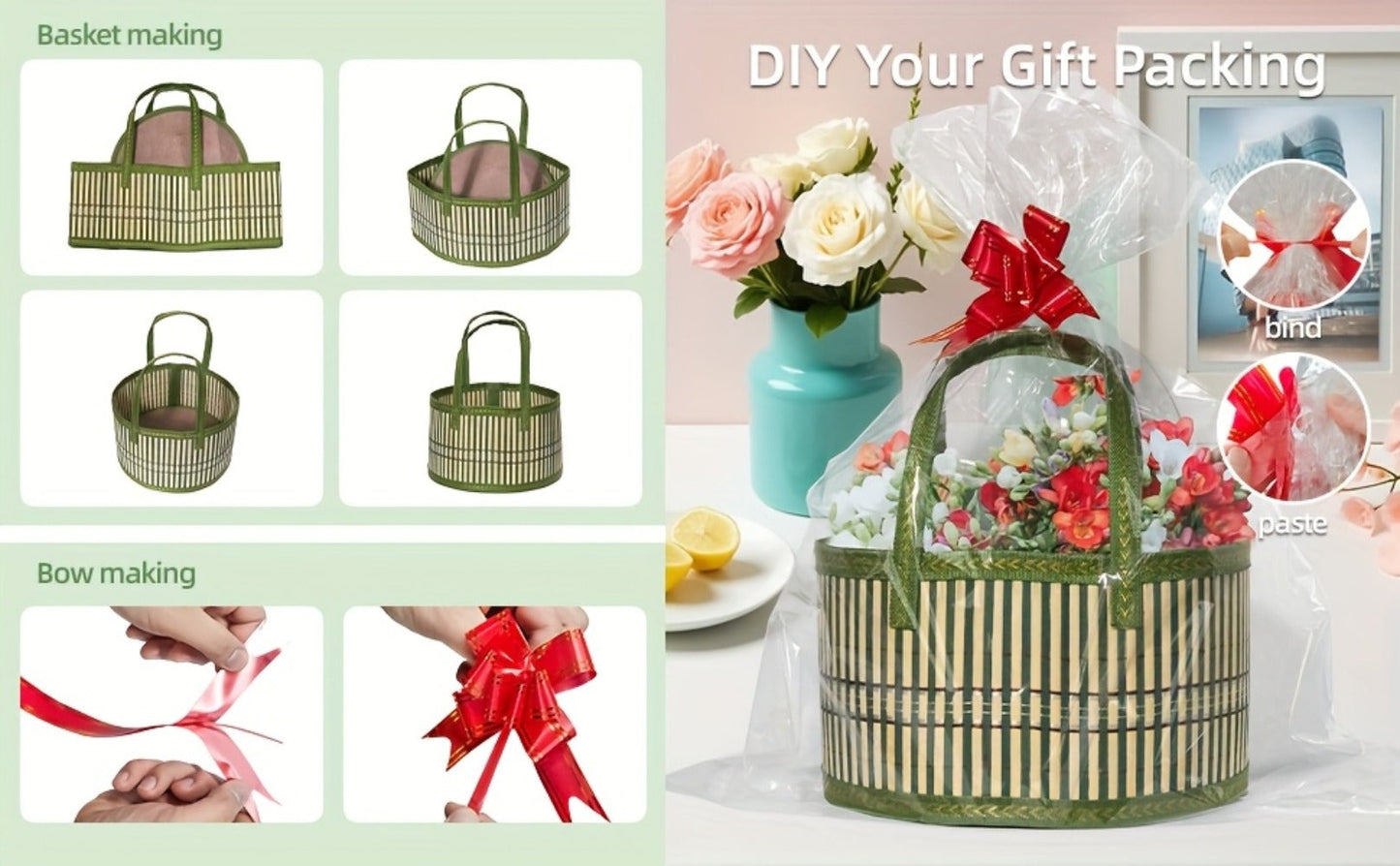 Bamboo Storage Baskets 6-Pack in Oval or Round Shapes with Nine Color and Shape Options for Home Organization