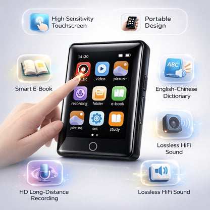 HiFi Touchscreen MP3 Player 2.4" IPS HD Display, Music & Video Playback, E-Book Reader, Voice Recorder
