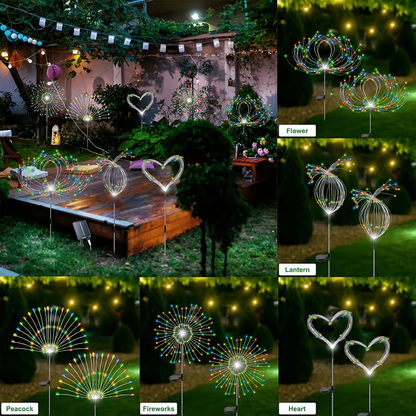 Solar Garden Lights Firework Stakes with 240/360/480 LEDs, 8 Modes, 4/8 Packs and Three Colors