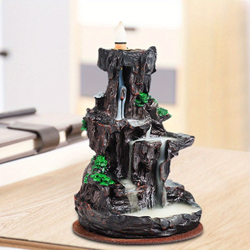 Backflow Incense Burner Waterfall Smoke Effect 2-Side Incense Holder with 120 Backflow Cones for Entryways, Bedrooms and Living Spaces