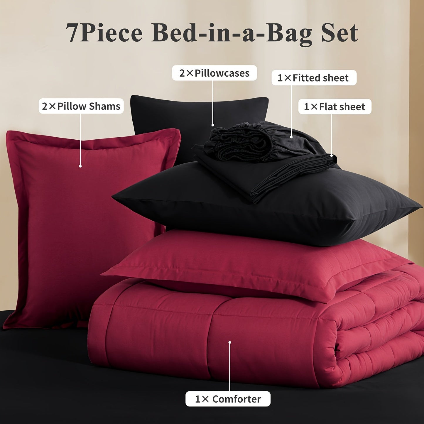 7 Piece Comforter Set Luxury Soft Fluffy Bedding All Season Bed in a Bag with Comforter Fitted Sheet Flat Sheet Pillowcases Hypoallergenic