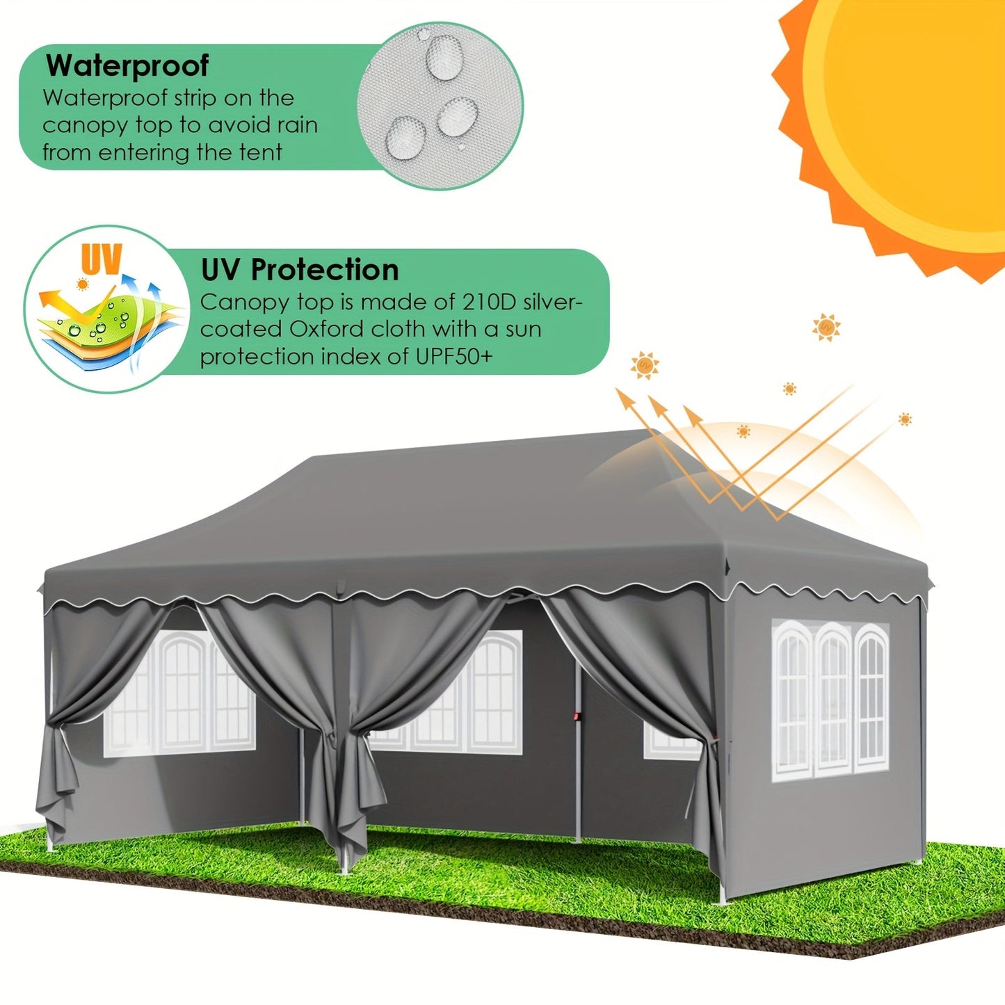 Pop Up Canopy Tent with Sidewalls, Outdoor Party Wedding Backyard for Garden, Patio and Yard Use