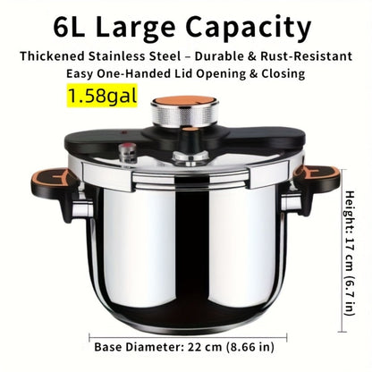 Pressure Cooker Stainless Steel with One-Twist Lock Lid, Induction & Gas Compatible Stew Pot in 1.32gal