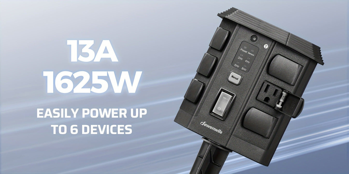 Outdoor Power Stake Timer 6 Outlet, 100FT Wireless Remote Control, Dusk to Dawn Photocell Sensor