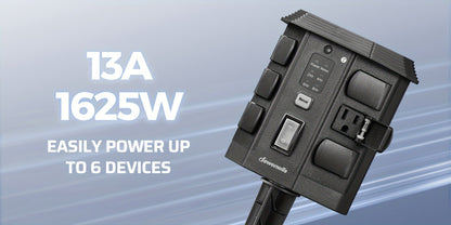 Outdoor Power Stake Timer 6 Outlet, 100FT Wireless Remote Control, Dusk to Dawn Photocell Sensor