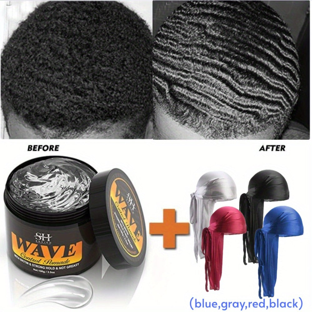 Wave Pomade Set for Men 360 Waves, Glycerin Formula Silky Shine, 4-Piece or 5-Piece Bundle with Silky Durag & Wave Brush