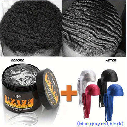 Wave Pomade Set for Men 360 Waves, Glycerin Formula Silky Shine, 4-Piece or 5-Piece Bundle with Silky Durag & Wave Brush