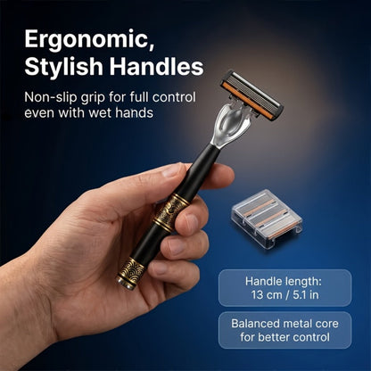 Men's Razor Set with Stainless Steel Replacement Blades – Reusable Handle & High-Capacity Blade Kit for Smooth Close Shave