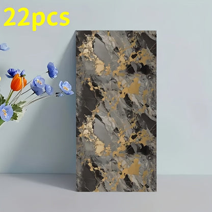 Self-Adhesive PVC Wall Sticker 22pcs Peel and Stick Marble Boho Wallpaper 11.81x23.62in Oil for Entryways, Bedrooms and Living Spaces