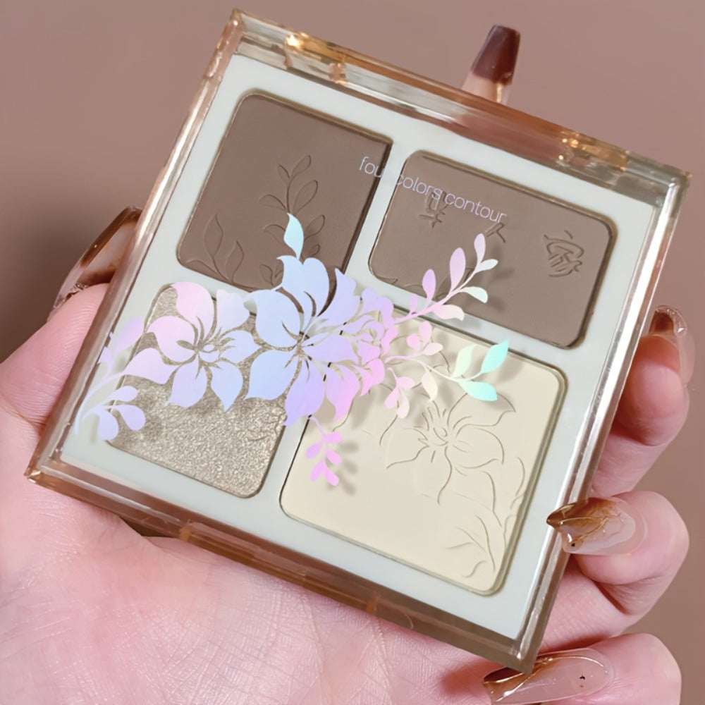 Face Sculpting Contour Palette 4 Colors Matte & Glossy, Multifunctional Bronzer Blush Highlighter & Eyeshadow Palette