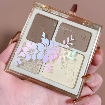 Face Sculpting Contour Palette 4 Colors Matte & Glossy, Multifunctional Bronzer Blush Highlighter & Eyeshadow Palette