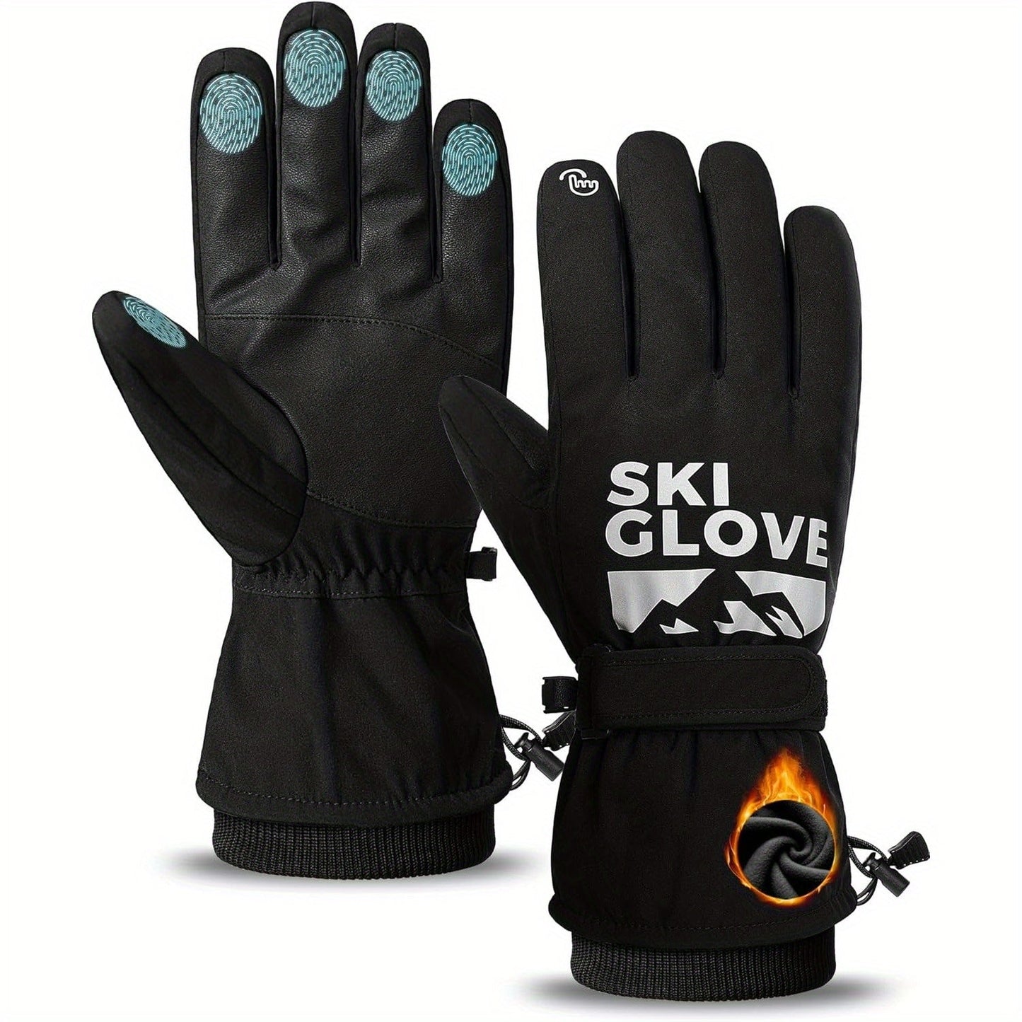 Black Full-Finger Winter Gloves with Touch-Panel Fingertips and Complete S, M, L and XL Size Options