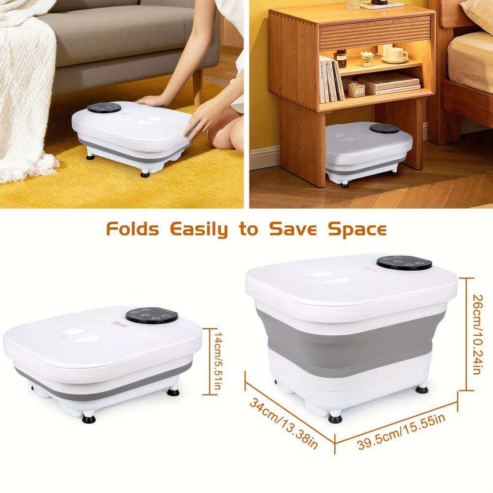 Foldable Foot Spa Bath with 20 Massage Rollers, Touchscreen Temperature Display, Remote Control & Shower