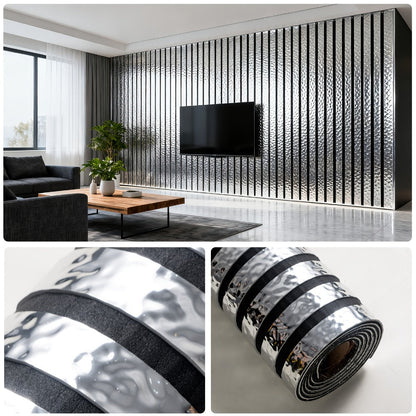 Luxury Mirror 3D Wallpaper Roll Self Adhesive Peel and Stick PVC Vinyl Film Grid Vertical, for Entryways, Bedrooms and Living Spaces
