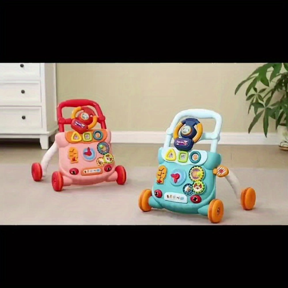 Musical Baby Walker Toy with Anti-Rollover Safety, Multi-Function Sit-to-Stand Activity Center for Early Walking Development