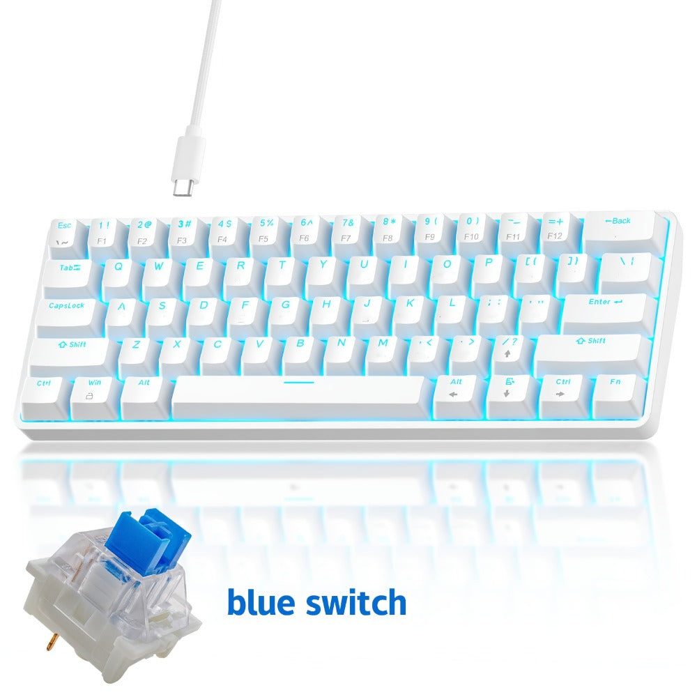 Mechanical Keyboard 61-Key Wired Hot-Swap Layout with Red or Blue Switches, RGB Backlighting and Six Color Options