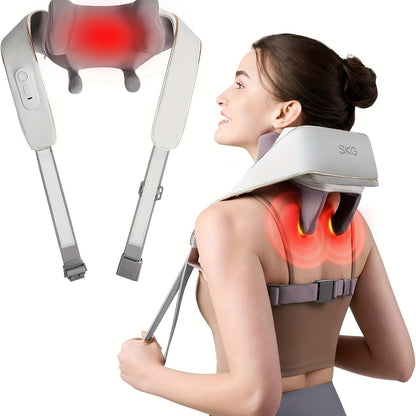 Wearable Neck & Shoulder Massager with Heat, 6D Bionic Hand Kneading Trapezius Massager, 9 Modes 3 Intensities 40-45°C Heat