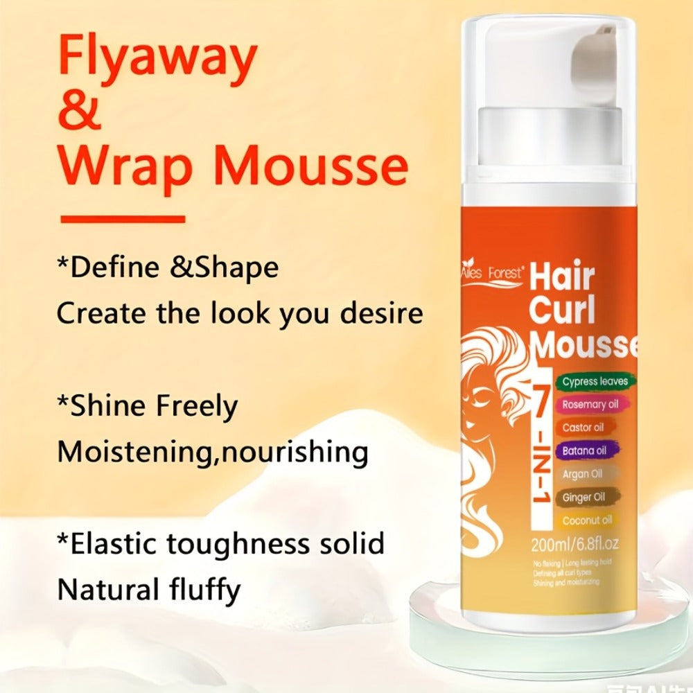 7-in-1 Natural Oil Curl Mousse Long-Lasting Hold Deep Moisturizing Rosemary Castor Coconut Oil – Smoothing Frizz-Free Curl Defining Foam