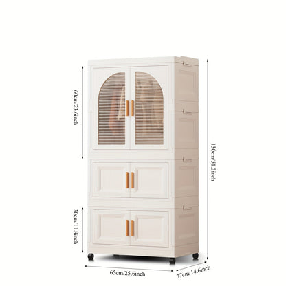 Folding Wardrobe Storage Cabinet on Wheels with Magnetic Door, Hanging Rod & Shelves – 25.6" Wide Portable Closet Organizer
