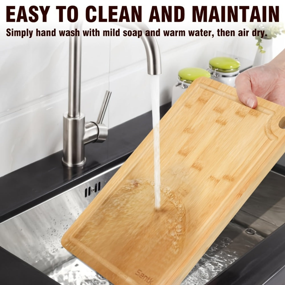 Cutting Board Three-Piece Bamboo Set with Juice Grooves, Carry Handles and Three Nested Sizes