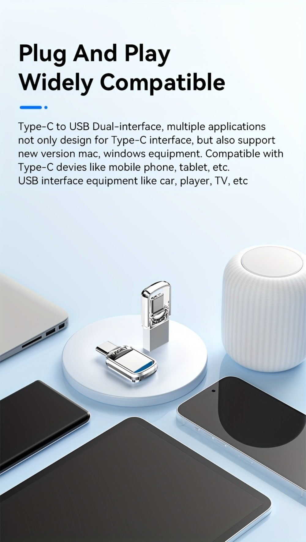 USB Flash Drive EAGET Dual-Ended Type-C to USB 3.2 Memory Stick with 32GB, 64GB or 128GB Capacity