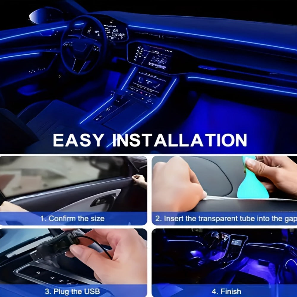 Three-Meter Fiber-Optic Car Interior Ambient Light Strip with App, Remote and Music-Sync Controls