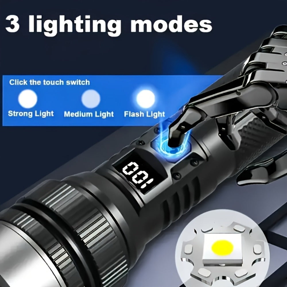 Flashlight 1000-Lumen Rechargeable 2-Pack with Digital Display, Type-C Input and USB Power Output
