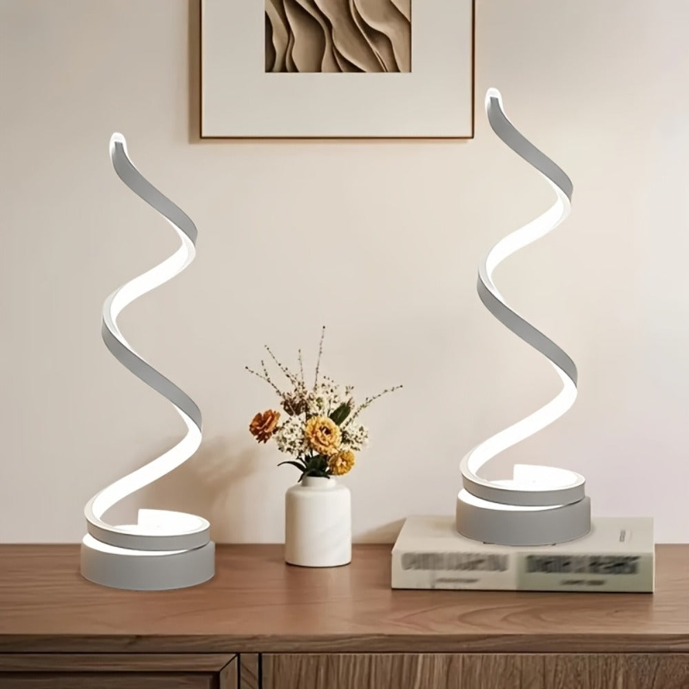 Dimmable Spiral Table Lamp with Touch Control & USB-C Charging Port, 3-Way Brightness Bedside Nightstand Lamp