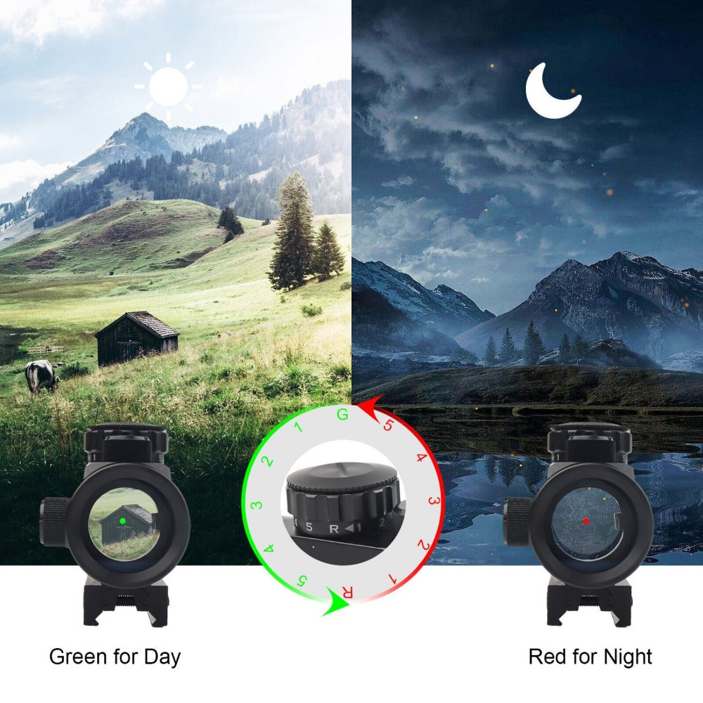 1x40 Red and Green Dot Sight with Crosshair or Point Reticle, Reversible 20mm and 11mm Rail Mount