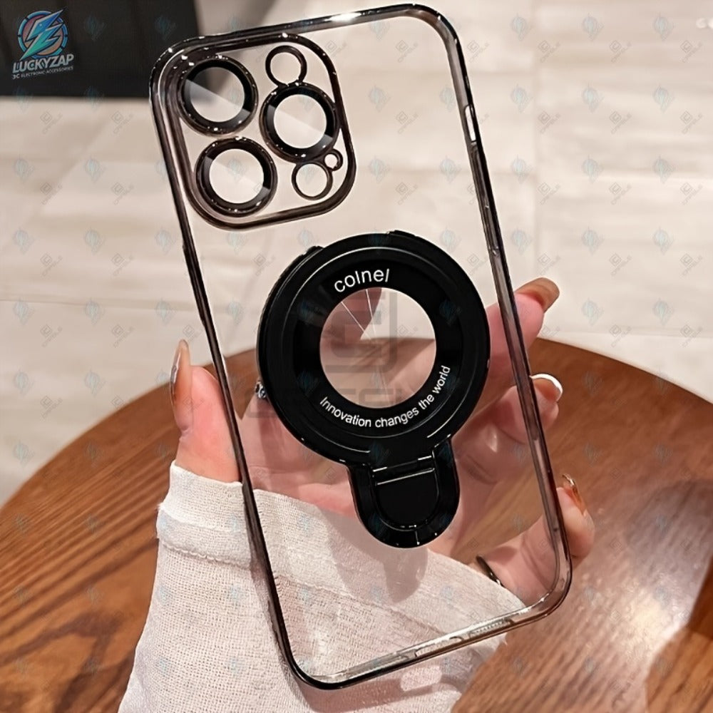 Magnetic iPhone Case Electroplated PC Shockproof Clear Back U-Shield Kickstand Lens Protector for iPhone 17 Pro Max 17 Pro 17 Air 17 16 15