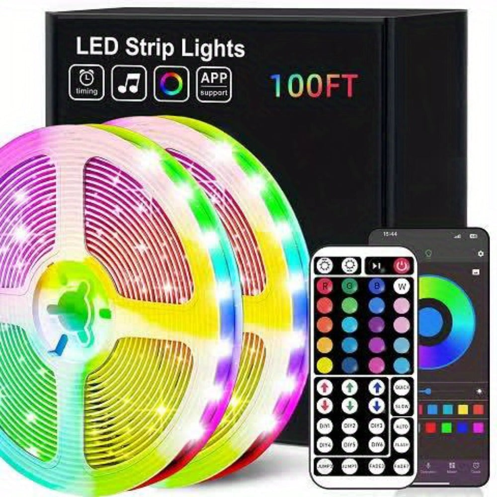 RGB LED Strip Lights for Party Wedding Event with 44-Key Remote – Colorful Color Changing Dimmable 50FT 100FT for Bedroom Kitchen Bar