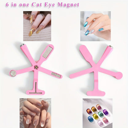 Cat Eye Nail Magnet Set 3Pcs 6-in-1 Magnetic Nail Art Tool – Pentagram Heart Round Cigar Magnets for Cat Eye Gel Polish Linear Star Heart