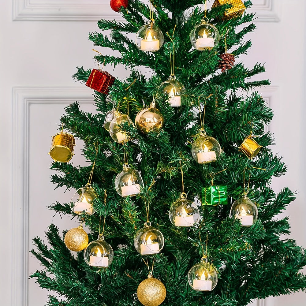 Hanging Glass Ball Candle Holders Set for Wedding Party Christmas Tree Decoration - Clear Glass Tea Light Holders with Hanging Design