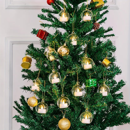 Hanging Glass Ball Candle Holders Set for Wedding Party Christmas Tree Decoration - Clear Glass Tea Light Holders with Hanging Design
