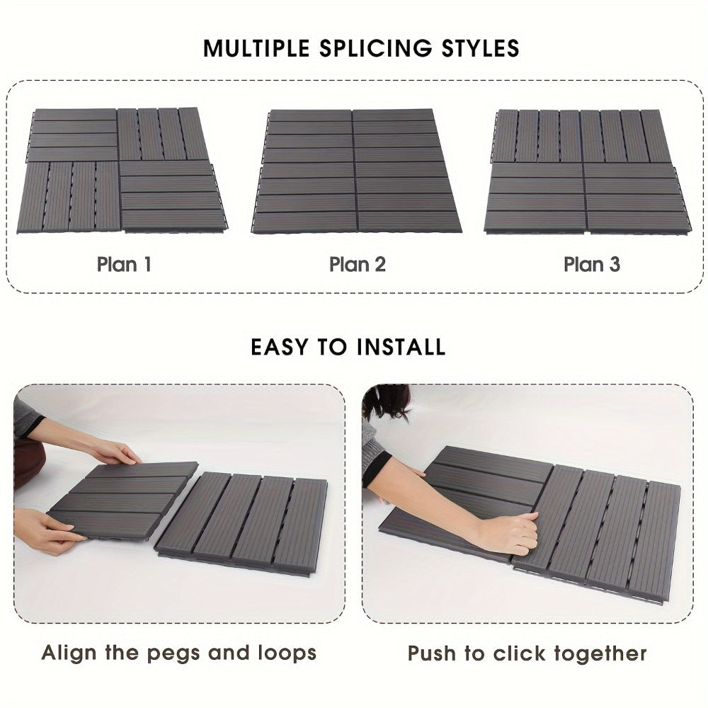 Gray 44-Piece Interlocking Deck Tile Set with 12-Inch Square Parallel-Slat Drainage Pattern
