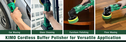 KIMO-Labeled 20V Cordless Rotary Buffer Polisher Kit with Six Speeds, Two 2.0Ah Batteries and Pictured Pads
