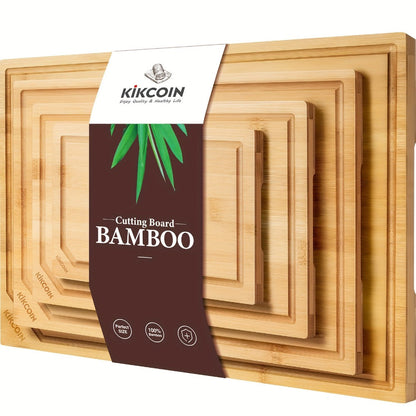Bamboo Cutting Board Set 4-Piece Extra Large, Chopping Boards with Juice Grooves for Meat, Vegetables & Cheese