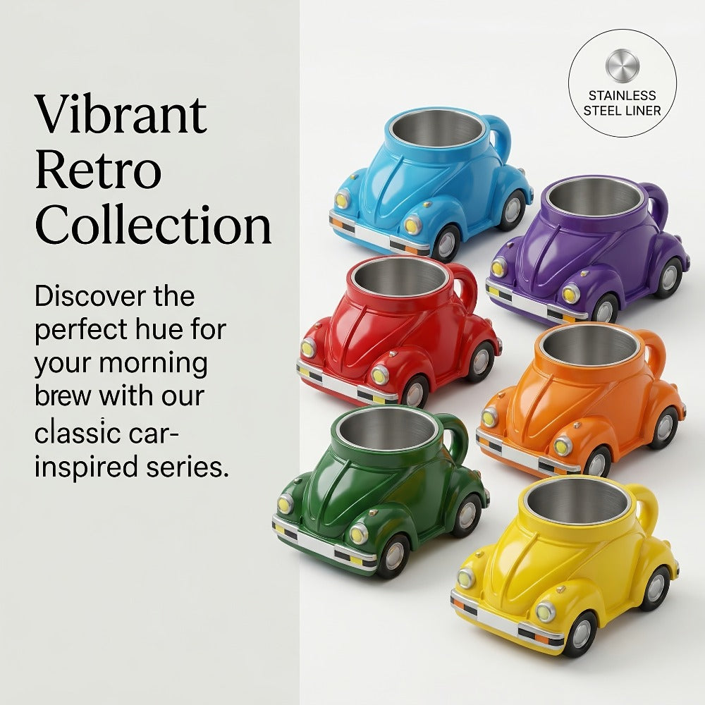 Sports-Car-Shaped Coffee Mug with Silver-Tone Interior, Door-Style Handle and Six Body Colors