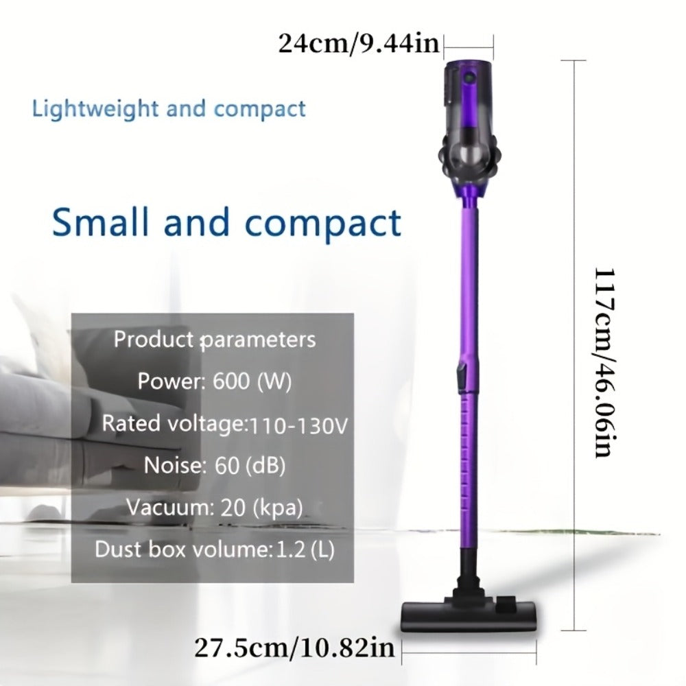 600W 4-in-1 Handheld Stick Vacuum Cleaner 20Kpa Strong Suction Low Noise Design - Portable for Pet Hair