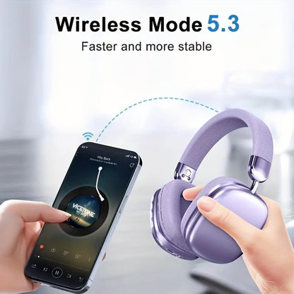Foldable Over-Ear Wireless Headphones with Cushioned Earcups, Padded Headband and Black or Purple Finish