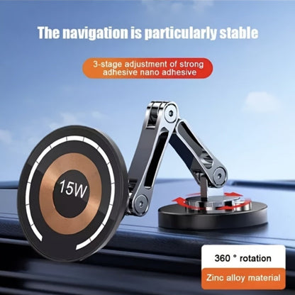 Magnetic Wireless Charging Car Mount with 15W Label, Folding Arm, 360-Degree Rotation and Black Finish
