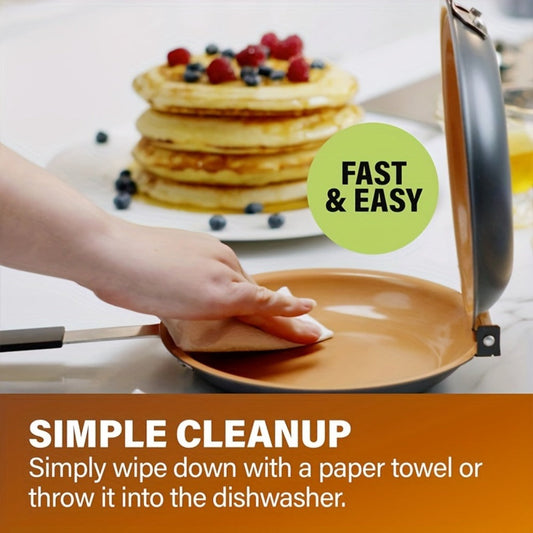 Double-Sided Omelette Pan Cookware with 7.09in Round Wells, Reversible Hinge and Golden Finish