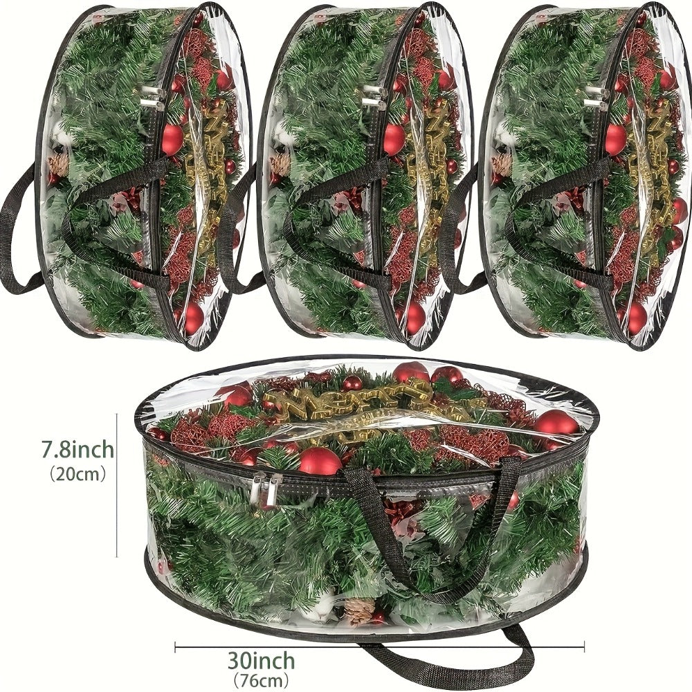 Wreath Storage Bags Heavy Duty PVC Garland Protectors with Handles – 24 & 30 Inch Transparent Christmas Wreath Organizer, 2 or 4 Pack