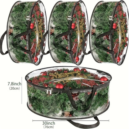 Wreath Storage Bags Heavy Duty PVC Garland Protectors with Handles – 24 & 30 Inch Transparent Christmas Wreath Organizer, 2 or 4 Pack